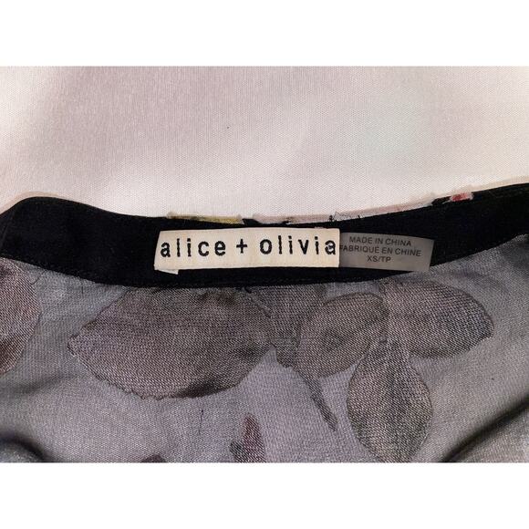ALICE & OLIVIA ROSARIO Silk & Velvet Top - Size XS - Black Floral - $330 New - Picture 5 of 15